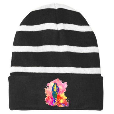 Selenas Quintanilla Watercolor Striped Beanie with Solid Band