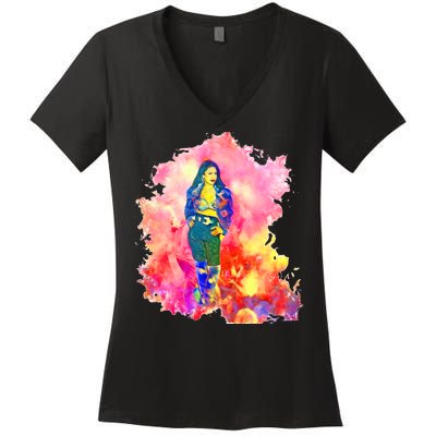 Selenas Quintanilla Watercolor Women's V-Neck T-Shirt