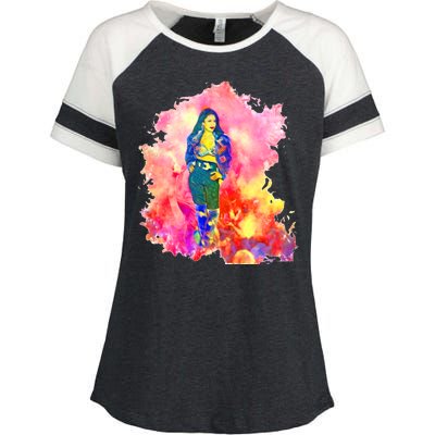 Selenas Quintanilla Watercolor Enza Ladies Jersey Colorblock Tee