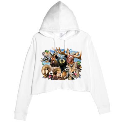 Selfie - Rocky Mountain Animals Crop Fleece Hoodie