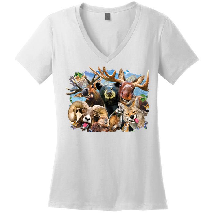 Selfie - Rocky Mountain Animals Women's V-Neck T-Shirt