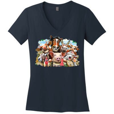 Selfie Farm Animals Funny  Women's V-Neck T-Shirt