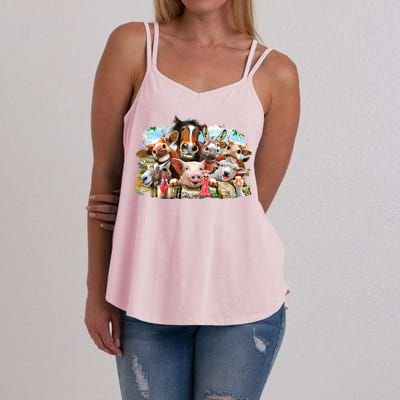 Selfie Farm Animals Funny  Women's Strappy Tank