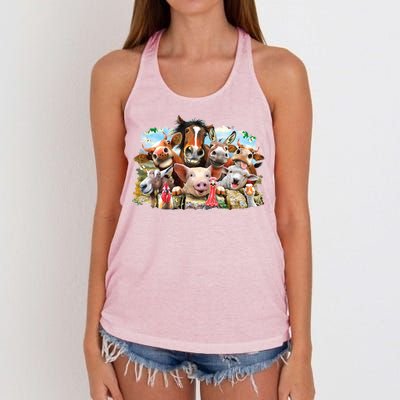 Selfie Farm Animals Funny  Women's Knotted Racerback Tank