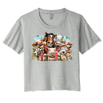 Selfie Farm Animals Funny  Women's Crop Top Tee