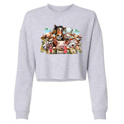 Selfie Farm Animals Funny  Cropped Pullover Crew