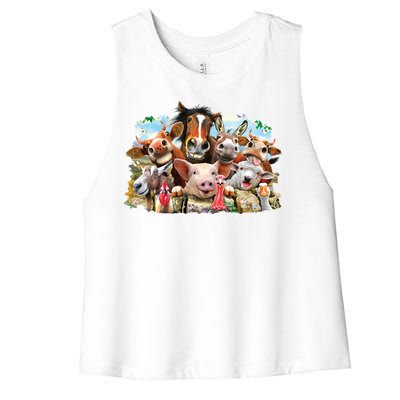 Selfie Farm Animals Funny  Women's Racerback Cropped Tank