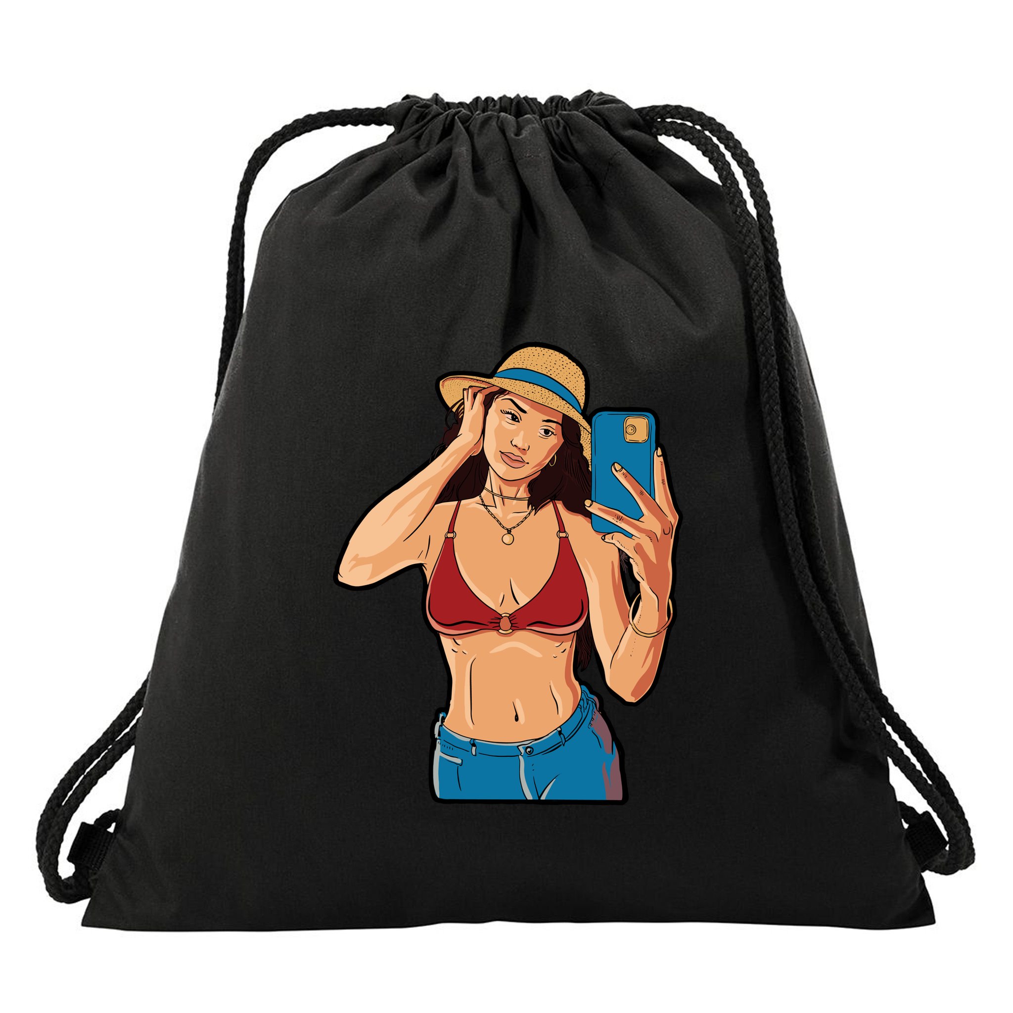 Selfie Girl Drawstring Bag