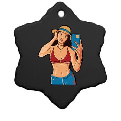 Selfie Girl Ceramic Star Ornament