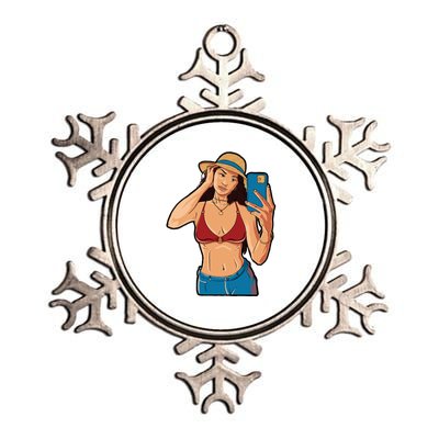 Selfie Girl Metallic Star Ornament