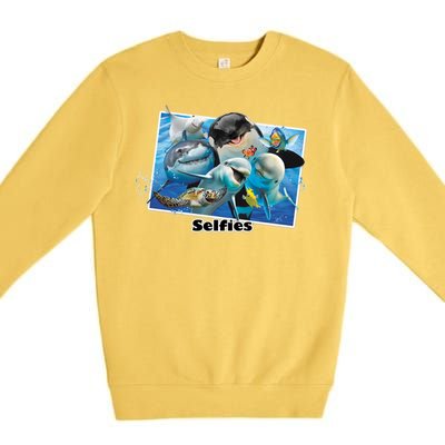 Selfie Ocean Life Sharks Whales  Premium Crewneck Sweatshirt