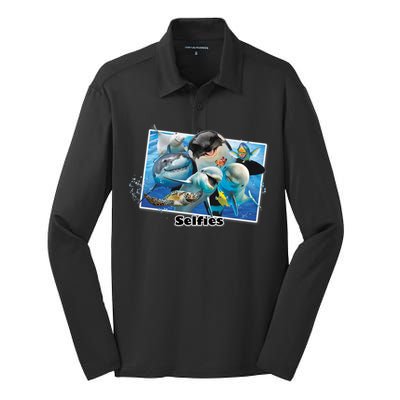 Selfie Ocean Life Sharks Whales  Silk Touch Performance Long Sleeve Polo