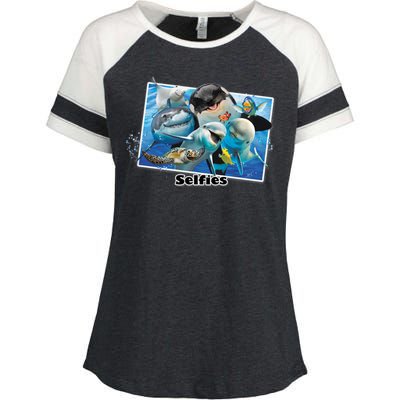 Selfie Ocean Life Sharks Whales  Enza Ladies Jersey Colorblock Tee