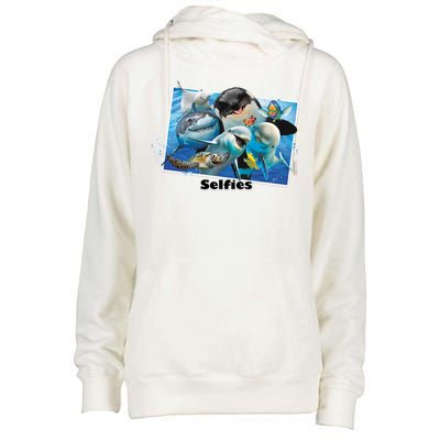 Selfie Ocean Life Sharks Whales  Womens Funnel Neck Pullover Hood