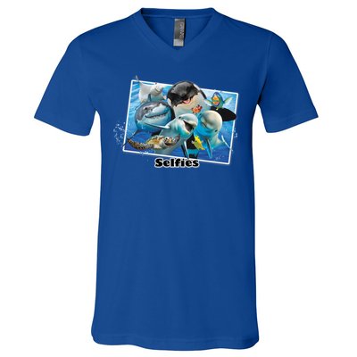 Selfie Ocean Life Sharks Whales  V-Neck T-Shirt