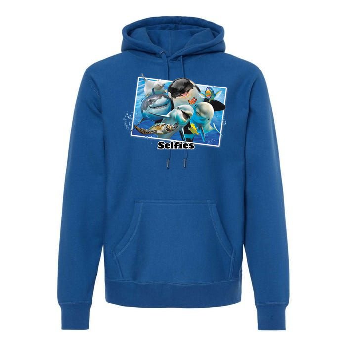 Selfie Ocean Life Sharks Whales  Premium Hoodie