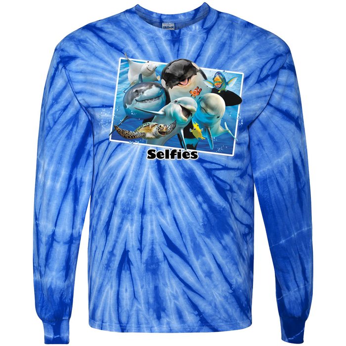 Selfie Ocean Life Sharks Whales  Tie-Dye Long Sleeve Shirt