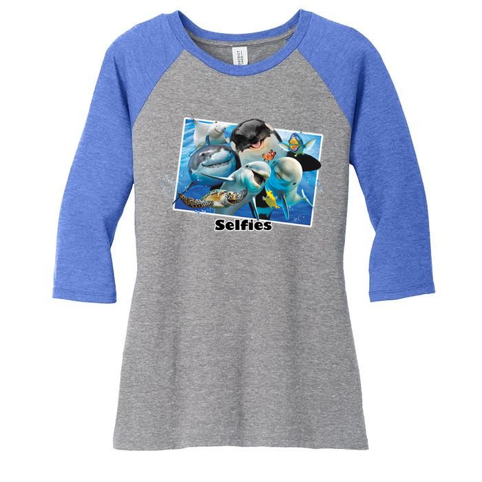 Selfie Ocean Life Sharks Whales  Women's Tri-Blend 3/4-Sleeve Raglan Shirt