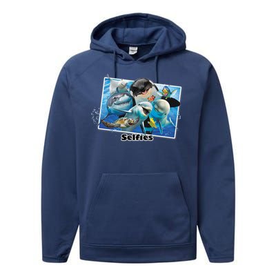 Selfie Ocean Life Sharks Whales  Performance Fleece Hoodie