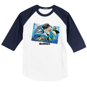 Selfie Ocean Life Sharks Whales  Baseball Sleeve Shirt