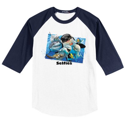 Selfie Ocean Life Sharks Whales  Baseball Sleeve Shirt