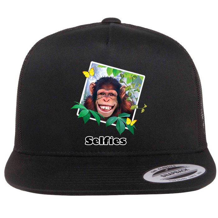 Selfies - Chimp Funny Selfie  Flat Bill Trucker Hat