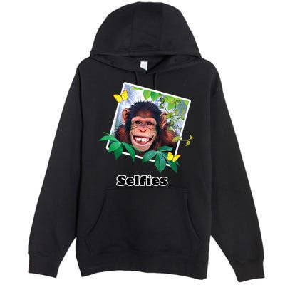 Selfies - Chimp Funny Selfie  Premium Pullover Hoodie