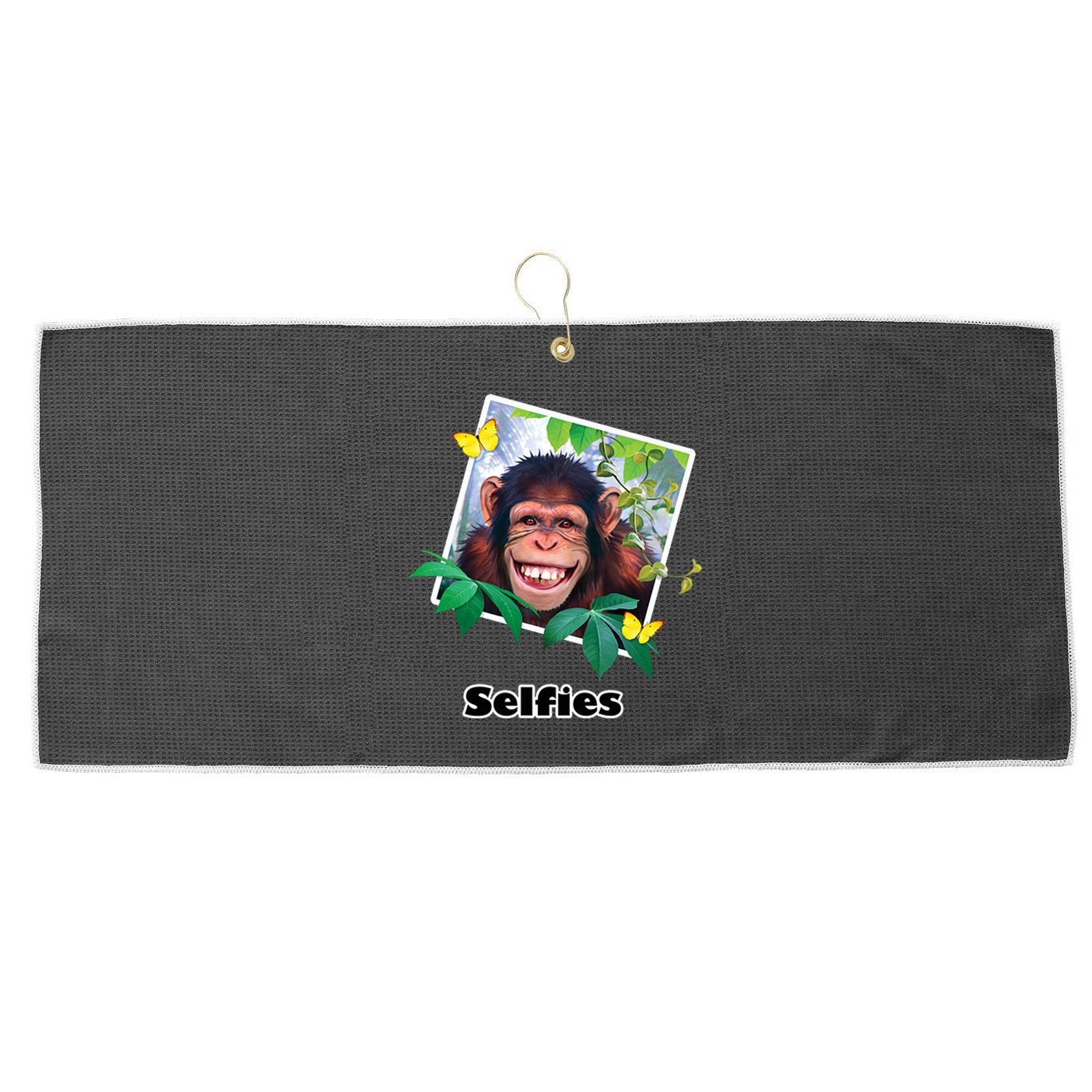 Selfies - Chimp Funny Selfie  Large Microfiber Waffle Golf Towel