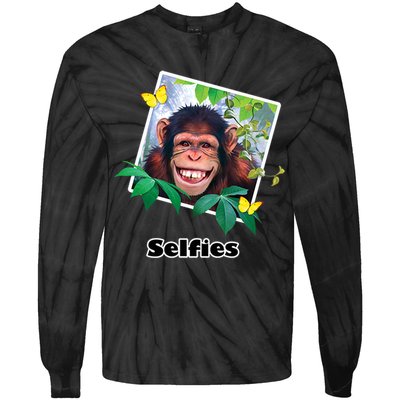 Selfies - Chimp Funny Selfie  Tie-Dye Long Sleeve Shirt
