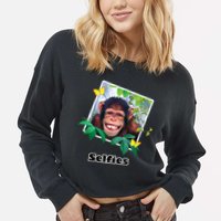 Selfies - Chimp Funny Selfie  Cropped Pullover Crew