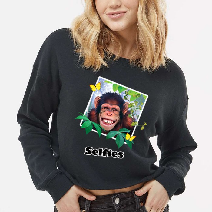 Selfies - Chimp Funny Selfie  Cropped Pullover Crew