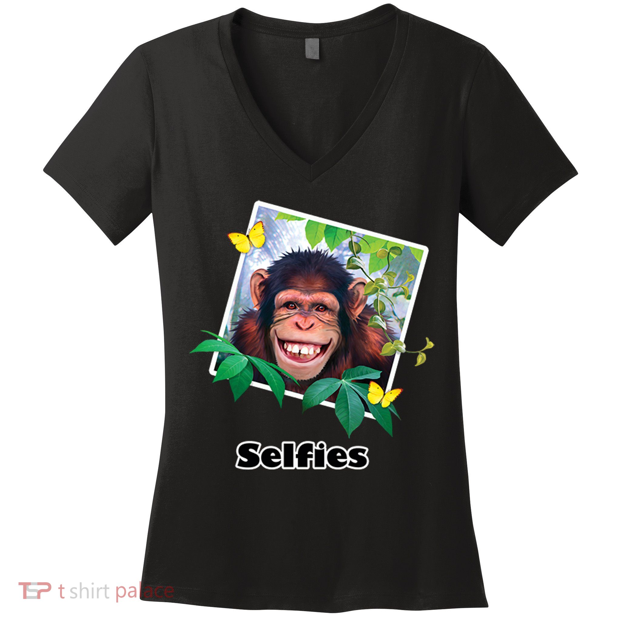 Selfies - Chimp Funny Selfie  Women's V-Neck T-Shirt