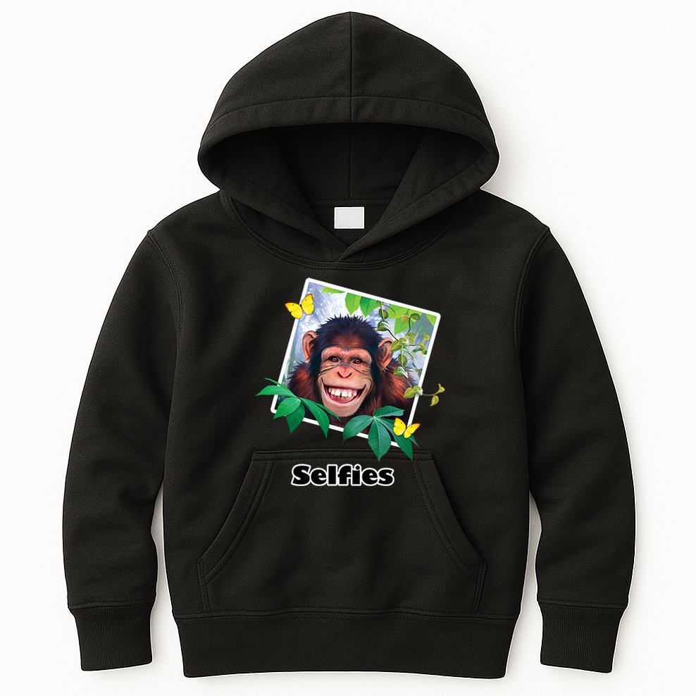 Selfies - Chimp Funny Selfie  Kids Hoodie