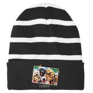 Selfies - Dog Selfie Striped Beanie with Solid Band