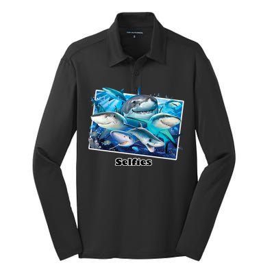 Selfies Shark Selfie Silk Touch Performance Long Sleeve Polo