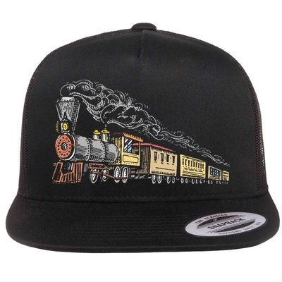 Steam Engine Model Train Lover Railwayman Driver Railroad Flat Bill Trucker Hat