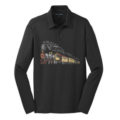 Steam Engine Model Train Lover Railwayman Driver Railroad Silk Touch Performance Long Sleeve Polo