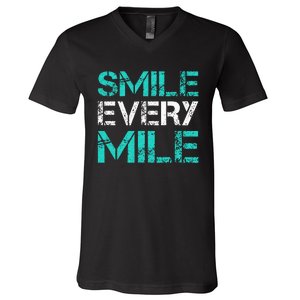 Smile Every Mile Funny Running V-Neck T-Shirt