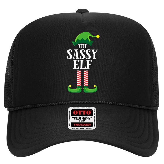 Sassy Elf Matching Family Group Christmas Party High Crown Mesh Back Trucker Hat