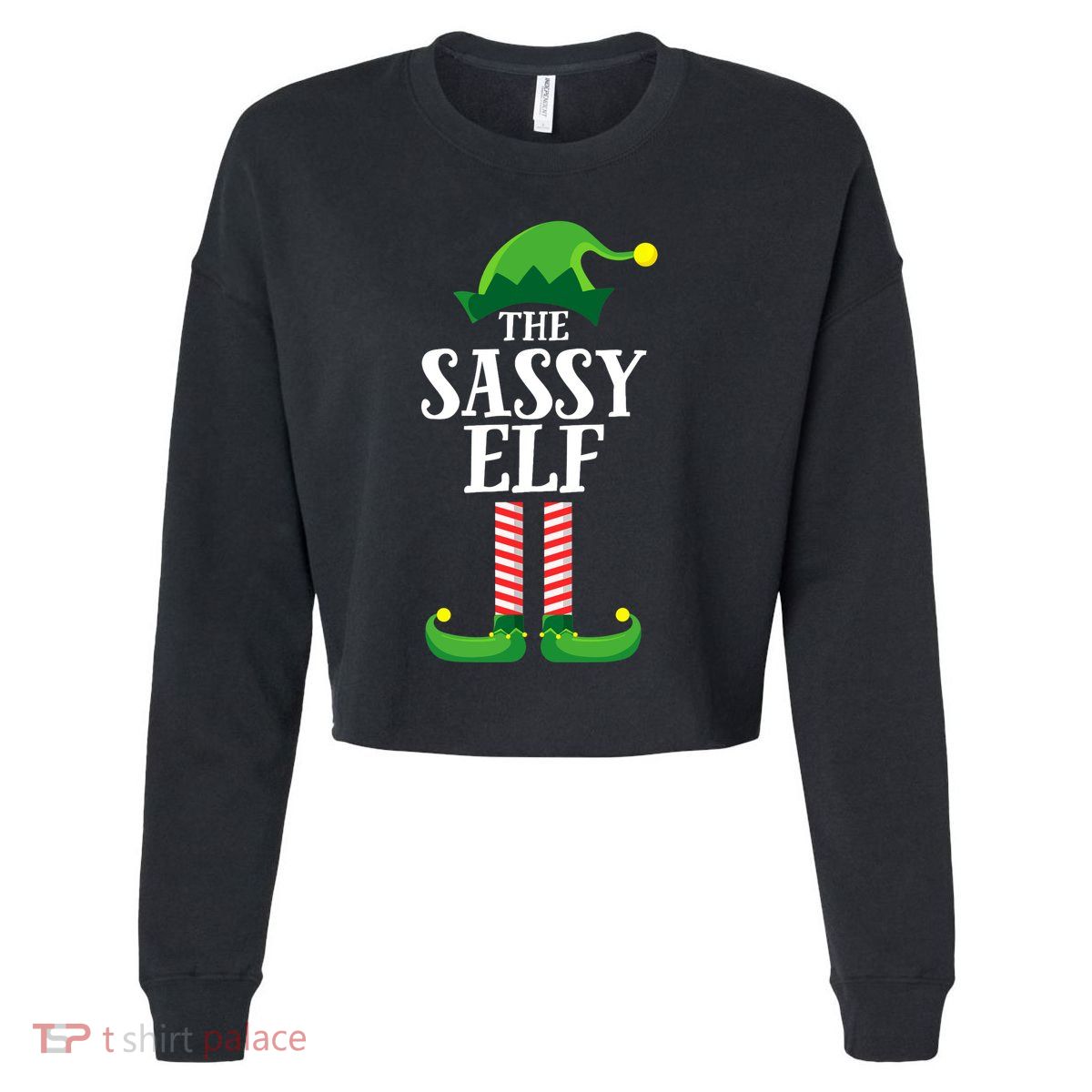 Sassy Elf Matching Family Group Christmas Party Cropped Pullover Crew