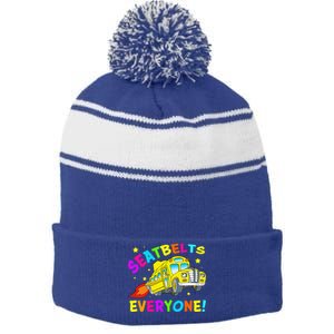 Seatbelts Everyone Magic School Bus Driver Halloween Costume Stripe Pom Pom Beanie