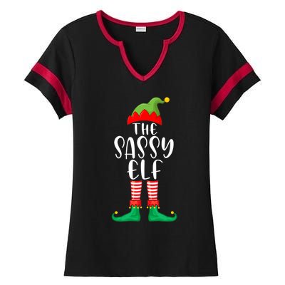 Sassy Elf Matching Family Group Christmas Party Pajama Gift Ladies Halftime Notch Neck Tee