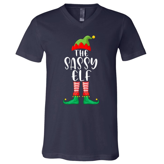 Sassy Elf Matching Family Group Christmas Party Pajama Gift V-Neck T-Shirt