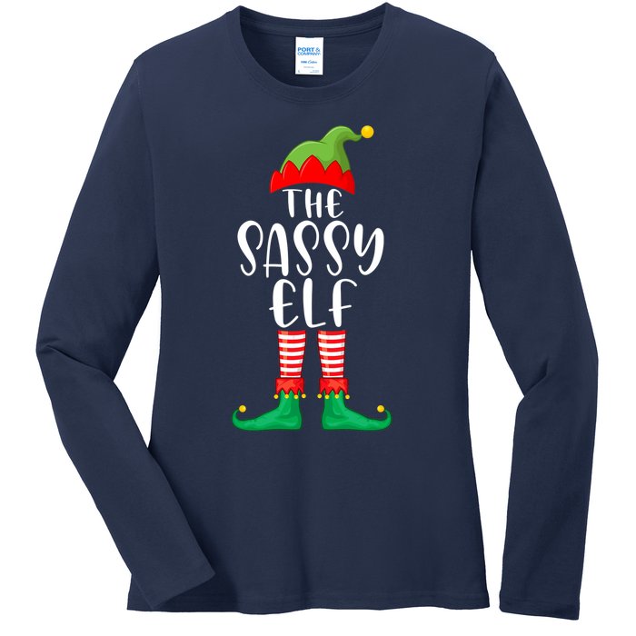 Sassy Elf Matching Family Group Christmas Party Pajama Gift Ladies Long Sleeve Shirt