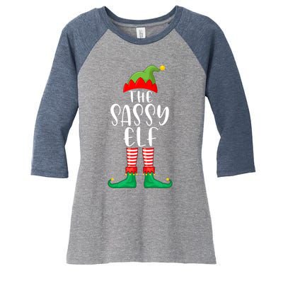 Sassy Elf Matching Family Group Christmas Party Pajama Gift Women's Tri-Blend 3/4-Sleeve Raglan Shirt