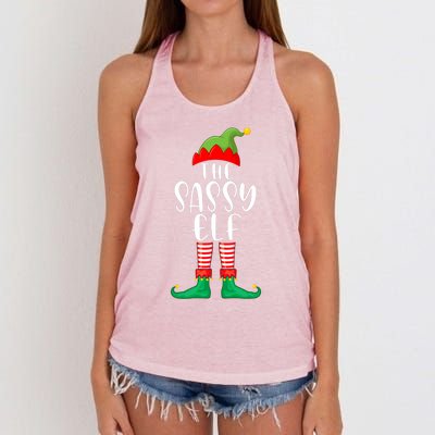 Sassy Elf Matching Family Group Christmas Party Pajama Gift Women's Knotted Racerback Tank