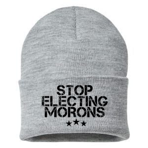 Stop Electing Morons Funny Sarcasm Quotes Stupid Person Sustainable Knit Beanie