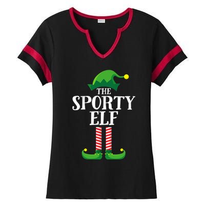 Sporty Elf Matching Family Group Christmas Party Ladies Halftime Notch Neck Tee