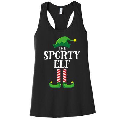 Sporty Elf Matching Family Group Christmas Party Women's Racerback Tank