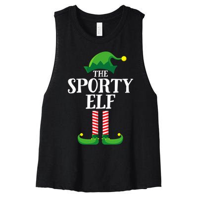 Sporty Elf Matching Family Group Christmas Party Women's Racerback Cropped Tank